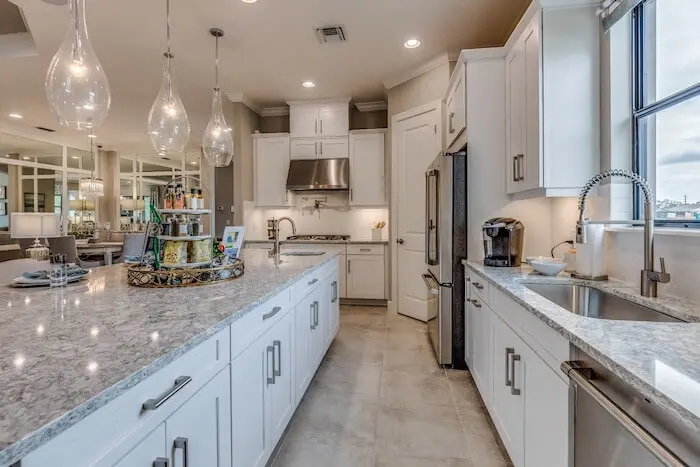 Modern kitchen with marble countertops