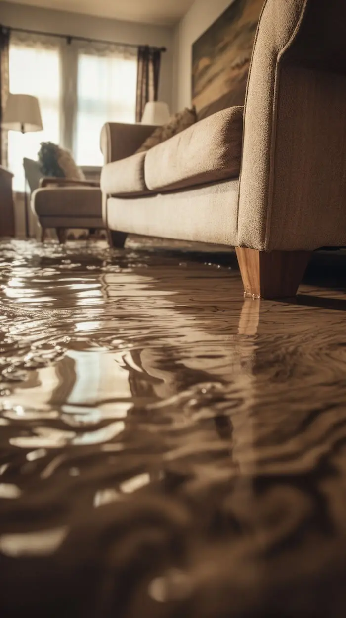 Living room floor flooding water